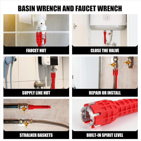 Basin Wrench,8 in 1 Faucet and Sink Installer Multi Tool,Multi-Purpose Plumbing Wrench Faucet Wrench Sink Wrench Plumbers Wrench for Pipe and Tub ...