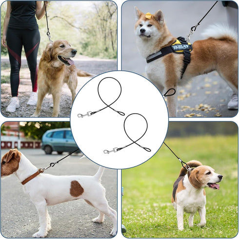 2 Pack Chew Proof Dog Leash Extension Metal Cable Lead, Heavy Duty Leash Non-Tangle Connect Leash for Any Leash & Collar & Harness, Black Dog Leas...