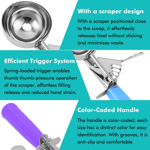 Ice Cream Scoop, Cookie Scoop Set, Incluede 1.2 OZ/ 2 OZ/ 4 OZ Scoop, Portion Control For Cookie Dough, Ice Cream, Cupcake, Muffin, Mashed Potatoe...