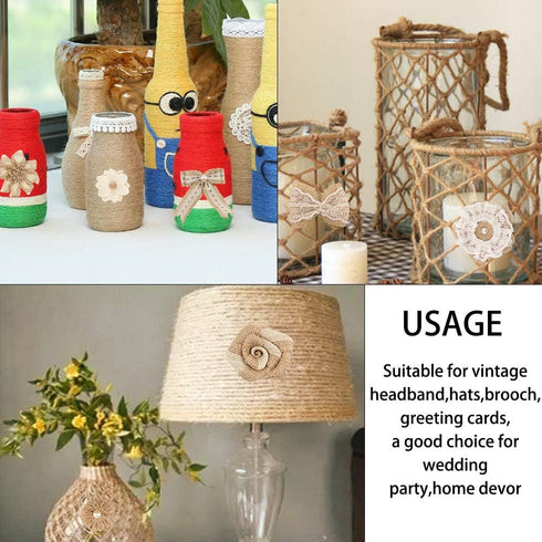 30PCS Burlap Hessian Flowers Set, Include 24 Burlap Flowers and Bowknots, 5 Lace Burlap Ribbon Rolls,1 Twine Ribbon and Glue Point for Wedding Par...