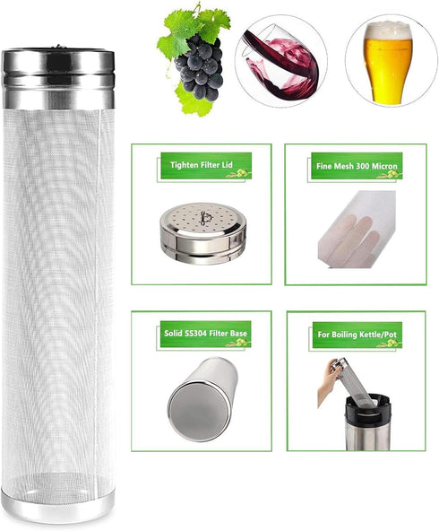Beer Dry Hopper Filter,300 Micron Mesh Stainless Steel Hop StrainerCartridge,Homebrew Hops Beer & Tea Kettle Brew Filter by Fashionclubs(18cm x 7c...