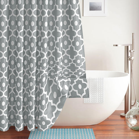 Biscaynebay Extra Long Textured Fabric Shower Curtains 72" W x 84" L, Silver Grey Morocco Pearl Printed Hotel Spa Luxury Decorative Bathroom Curta...