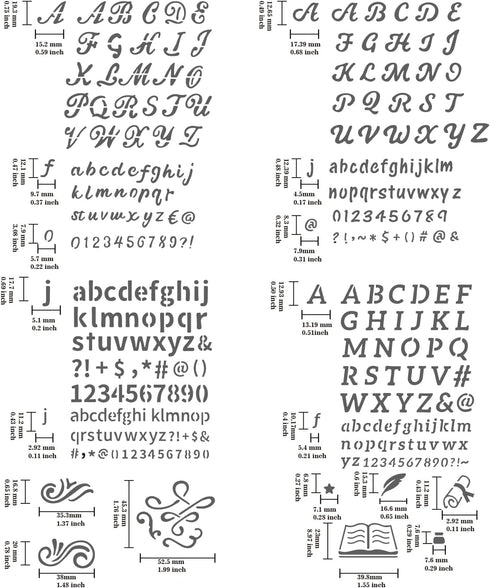 BENECREAT 4PCS 4x7 Inch Alphabet Number Metal Stencils 4 Style Steel Stencil Template for Wood Carving, Drawings and Woodburning, Engraving and Sc...