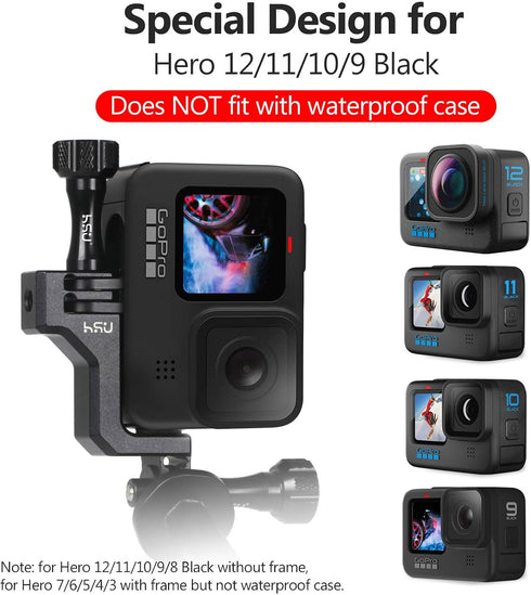 HSU 90 Degree Aluminum Vertical Bracket Adapter Elbow Mount for GoPro Hero 12/11/ 10/9 Black...