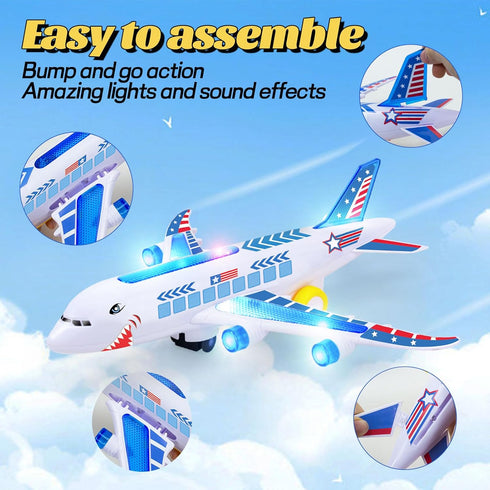 Airplane Toys for Toddlers, Musical Plane Toy for Toddlers, Bump & Go Action Airplanes Toy with Flashing Lights & Sounds, Christmas Birthday Gift ...