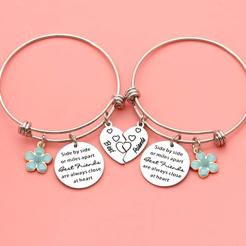 2Pcs Friendship Gifts Best Friends Forever Charm Bangle Bracelet, Birthday Anniversary Christmas Gifts for Bestie...