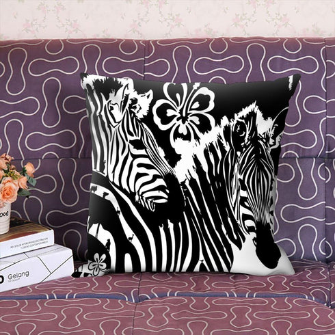 oFloral Decorative Zebra Stripe Pillow Case Cotton Square Cushion Cover for Home Sofa Couch Car Living Room 18 x 18 Inch Black White...