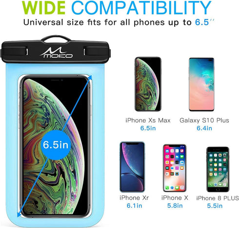 MoKo Waterproof Phone Pouch, Underwater Cellphone Case Bag with Lanyard Armband Compatible with iPhone 14 13 12 11 Pro Max X/Xr/Xs Max/SE 3, 8/7/6...