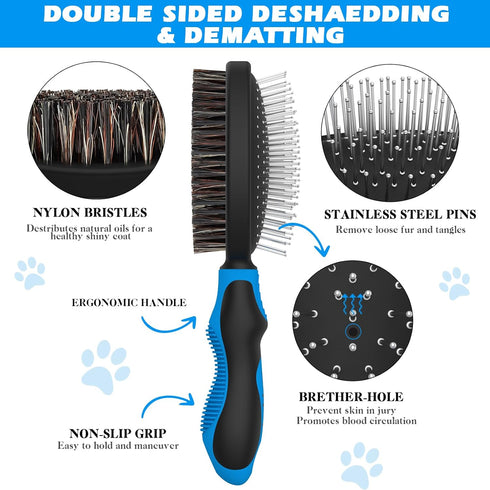 2PCS Dog Brush I Dog Brush for Shedding I Dog Bath Brush I Dog Brushes for Grooming I Double Sided Dog Hair Brush I Dog Brush For Short/Long Haire...