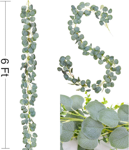 2Pack Artificial Eucalyptus Garland, 6 ft Faux Silk Eucalyptus Leaves Vines Handmade Garland Greenery Wedding Backdrop Arch Wall Decor...