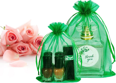 100Pcs 3x4 Inch Green Organza Bags with Drawstring, Christmas Small Mesh Jewelry Gift Pouches Baby Shower Party Favor Bags...