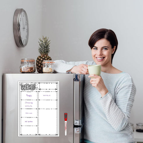 Magnetic Dry Erase Whiteboard for Fridge, Weekly Meal Planner Whiteboard for Kitchen Refrigerator, 16inch x 12inch - with 4 Whiteboard Markers and...