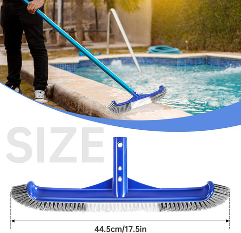Pool Brush Head, 17.5" Pool Brushes for Cleaning Pool Walls, Curved Ends High-Efficiency Pool Scrub Brush,Premium Nylon Bristles Pool Brush with E...