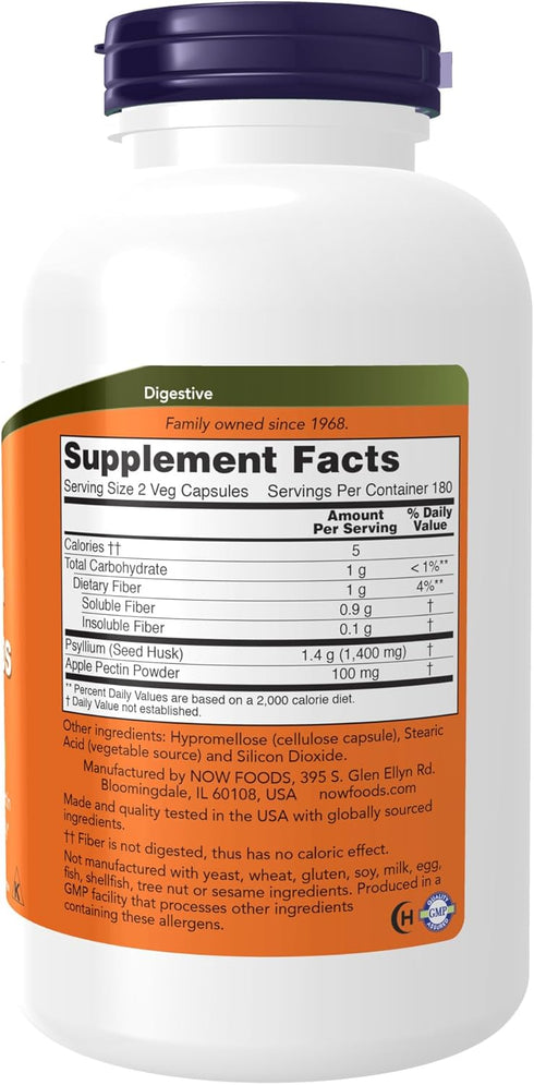 NOW Supplements, Psyllium Husk Caps 700 mg with 50 mg of Apple Pectin, Intestinal Health*, 360 Veg Capsules...