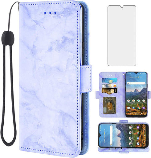 Asuwish Phone Case for AT&T Motivate Max U668AA/Cricket Ovation 3 U668AC with Tempered Glass Screen Protector and Marble Wallet Cover Flip Card Ho...