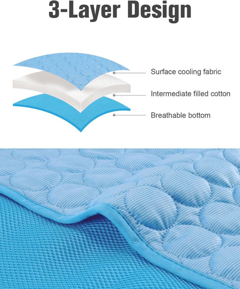 Dog Cooling Mat, Self-Cooling Ice Silk Cooling Mat for Dogs, Washable Portable & No Gel Pet Soft Pad | Aqua Blue,L...