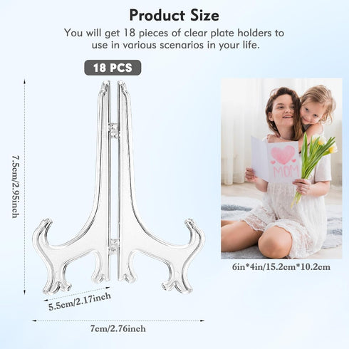 18pcs Small Plate Stands for Display, 3 inch Plate Stands for Display, Frame Stands Picture Stands for Display, Acrylic Easel Display Stand Clear ...