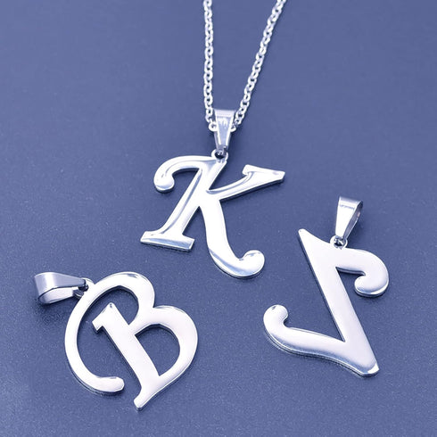4 Pack Stainless Steel Initial Jewelry Sets for Women Silver Rings Bracelet Earrings Pendant Necklace Uppercase Choker Chain Ear Studs Jewelry Gif...