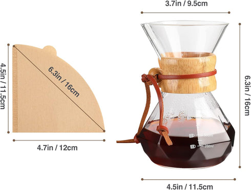 Puricon Pour Over Coffee Maker with Paper Filter 40 Sheets, Holds 1 to 2 Cups, 15oz Coffee Dripper Set Borosilicate Glass Coffee Carafe Brewer, Co...