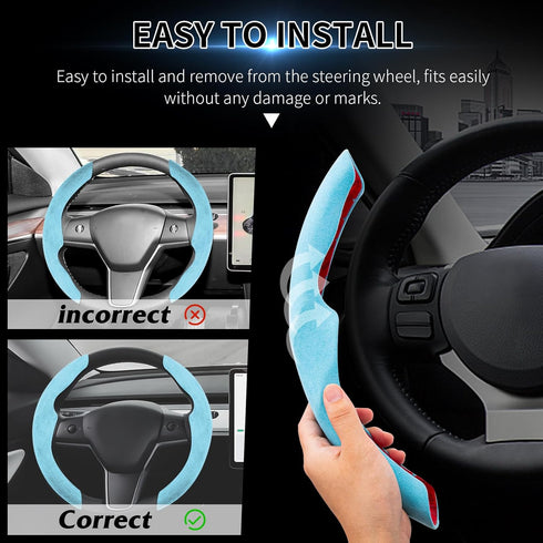 Evankin Tesla Model3 Steering Wheel Cover?Suede car Accessory for Women and Men?Easy to Install?Breathable & Non-Slip for Tesla Steering Wheel Cov...
