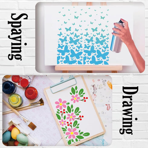 8 Pieces Stencils for Crafts Reusable Branches Musical Notes Stencil Floral Texture Background Layering Drawing Templates Stencils for Painting on...