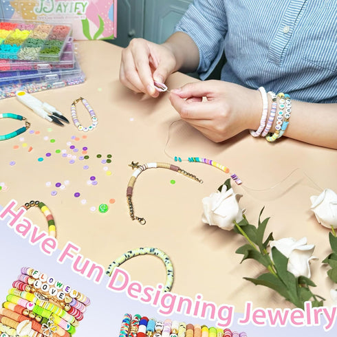 Dayify 15500Pcs Clay Beads Bracelet Making Kit, 93 Colors 5 Boxes Polymer Clay Beads Heishi Letter Spacer Beads for Girls Jewelry Making, DIY Frie...