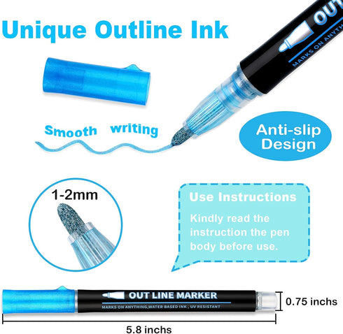 Doodle Markers,12 Colors Outline Metallic Markers Double Line Pens, Paint Permanent Marker Pens for Art, Drawing, Thank You Cards, Greeting Cards,...