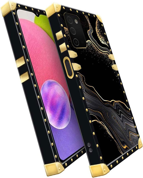 Case Compatible with Samsung Galaxy A03S 4G,Black Gold Marble A03S 4G Case for Girls Womens,Luxury Square Soft TPU Shockproof Protective Hard PC B...