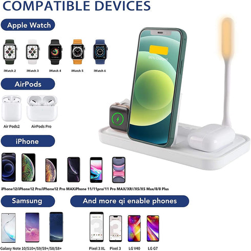 Super Space Wireless Charger,4 in 1 Charging Station for iPhone 13 12 Pro Max Xr X Xs 11 8,Qi Fast Charging Stand with Night Lamp for......