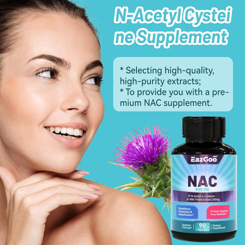 NAC Supplement, N-Acetyl Cysteine Capsules 800mg, N-Acetyl Supplement with Milk Thistle 200mg, Antioxidant Support, Vegan, GMOs-Free, NAC 90 Count...