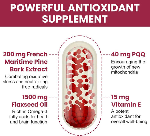 French Maritime Pine Bark Extract 200 mg, Unique Dual-Delivery for Maximum Absorption, Premium Pycnogeno with PQQ for Vascular & Heart & Joint Fun...