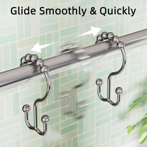 Amazer Shower Curtain Rings, Rust-Resistant Metal Double Shower Hooks for Curtain Rolling Shower Curtain Hooks Rings Shower Rings for Bathroom Sho...