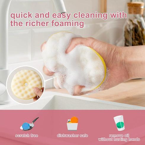 3 Pack Cute Cleaning Sponges Set with Suction Cup, Round Soft Sponge High Efficient Absorbing for Showering, Dishwashing & Cleaning for Household,...