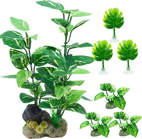 Aquarium Decorations Fish Tank Artificial Plastic Plants?Silk Plants for Fish Tank Decoration, Pack of 7 (Green)...