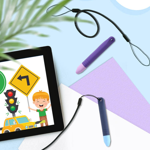 2pcs Kid-Friendly Stylus Pens for Touchscreen, Crayon Stylus Pen & Tethers Anti-Rolling Children's Touch Screen Stylus Capacitive Tablet Stylus fo...