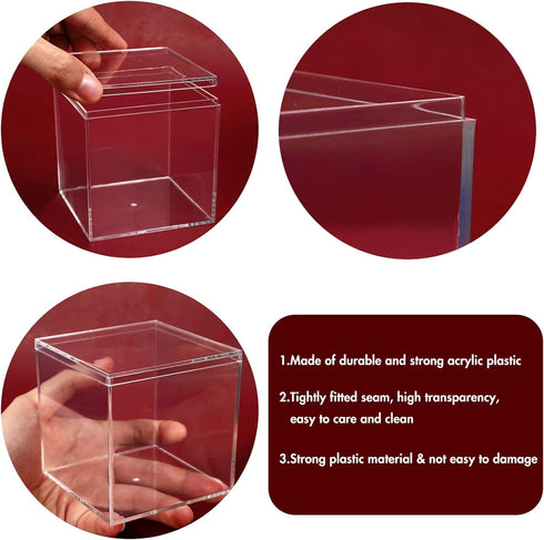Kamehame Acrylic Boxes for Display 3 Pack Clear Plastic Square Cube, 3.3x3.3x3.3Inch/85x85x85mm Small Acrylic Box with Lid, Candy Pill and Tiny Je...