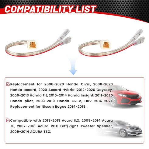 RED WOLF Car Dash Tweeter Speaker Wiring Harness Select for 2006-2020 Honda Civic Accord Odyssey, 2004-2020 Acura TL RDX Dashboard Audio Sound Sys...