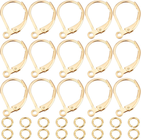 Beebeecraft 1 Box 20Pcs Leverback Earring Findings 18K Gold Plated French Earring Hooks 15.6x10mm Ear Wire Clip Earring Connector with 20Pcs Open ...
