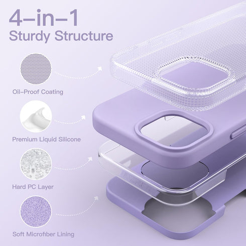 JETech Silicone Case for iPhone 13 6.1-Inch, Silky-Soft Touch Full-Body Protective Phone Case, Shockproof Cover with Microfiber Lining (Light Purp...