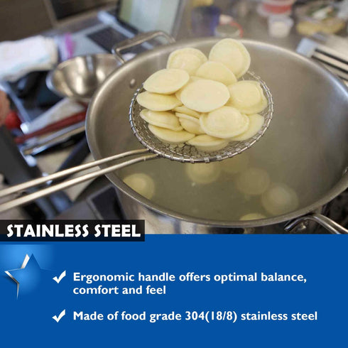 Hicook Stainless Steel Kitchen Spider Strainer Skimmer Ladle Food Dumpling Noodle Strainer for Pasta Spaghetti Noodles and Frying, 7 inches...