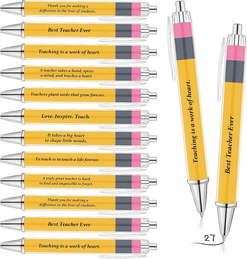 27 Pcs Back to School Gifts for Teacher Inspirational Teacher Pens Yellow Thank You Pens Funny Retractable Ballpoint Pens for First Day of School ...