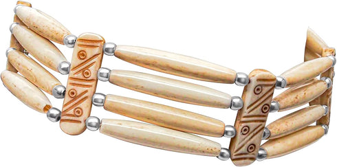 American Indian Style Bone Choker Necklace, 4 Row Off-White Traditional Hairpipe Beads, Unisex Adjustable...