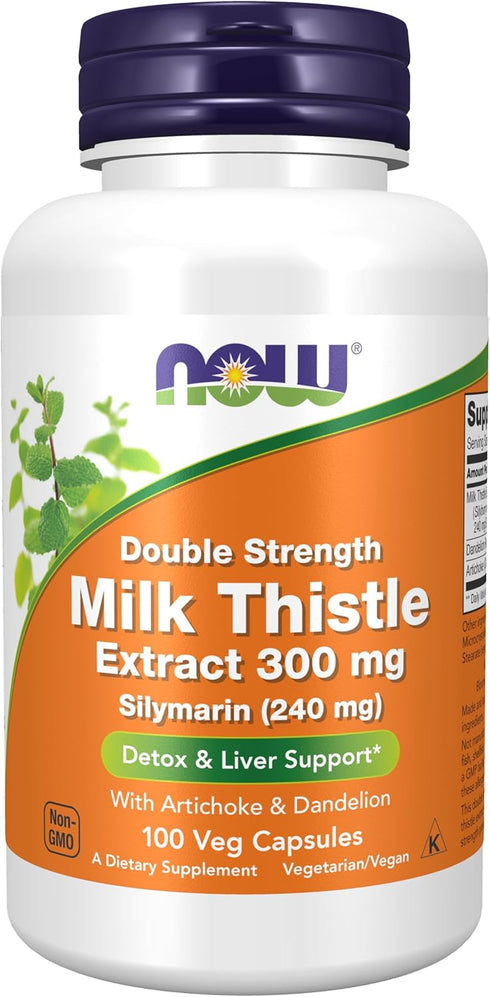 NOW Supplements, Silymarin Milk Thistle Extract 300 mg with Artichoke and Dandelion, Double Strength, Supports Liver Function*, 100 Veg Capsules...