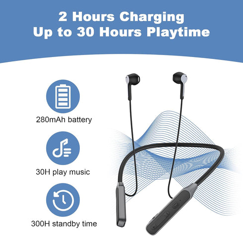 Bluetooth Headphones Neckband, Wireless Earphones with 30H Playtime, IPX5 Waterproof Noise Isolation Wireless Earbuds for Jobsite, Sports, Running...