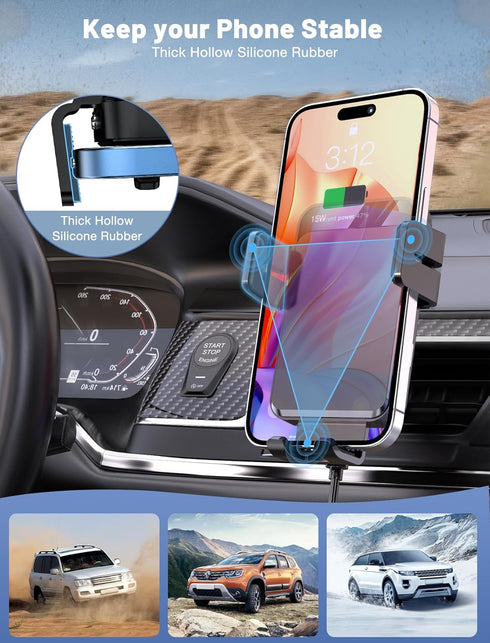 Wireless Car Charger, MOKPR Auto-Clamping Car Mount 15W/10W/7.5W Fast Charging Air Vent Car Phone Mount Compatible with iPhone 15/14/13/13 Pro/12 ...