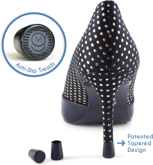 GoGoHeel Quick Tips - The Original High Heel Protectors & Heel Tip Replacement Caps, Repair Worn Stiletto Heel Tips (4 Pair Pack XS, S, M, L - Bla...