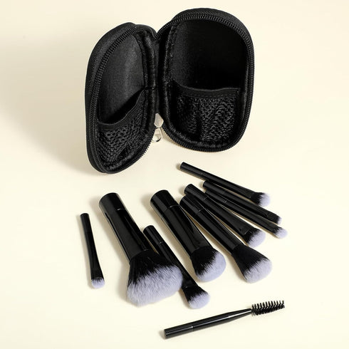10 Pcs Travel Makeup Brush Set Mini Makeup Brushes Travel Size With Pack Portable Small Eyeshadow Eye Lipstick Foundation Brush Shadow Contour Blu...