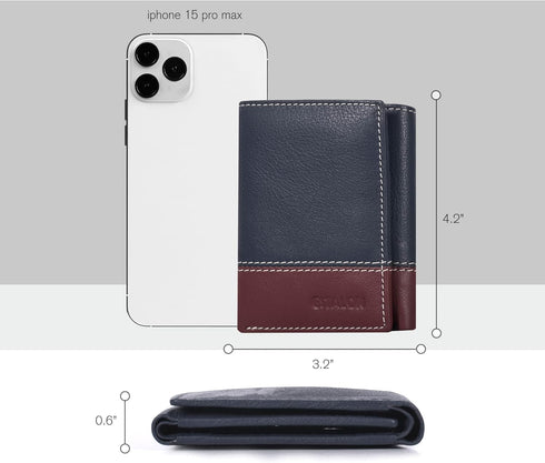 ESTALON Real Leather Trifold Wallet For Men-RFID Slim Tri Fold Wallets Minimalist 3 fold Credit Card Holder ID Window (Patriot/Hazel)...