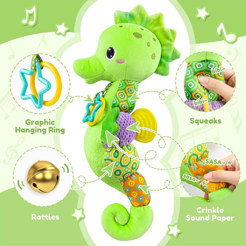 Baby Toys 0 to 12 Months, Musical Stuffed Animal Activity Soft Toys with Multi-Sensory Crinkle, Rattle and Textures, Infant Tummy Time Toys for Ne...
