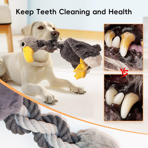 Cute Animal Squeaky Dog Toys for Large and Medium Breed Dogs and Pupplies, Stuffed Dog Chew Toys with Crinkle Paper and Durable Ropes, Soft Tug Pl...